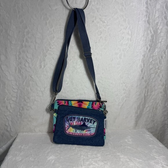 Guy Harvey Tie-Dye double Crossbody Bags 2 in one design denim tie-dye - Picture 2 of 11